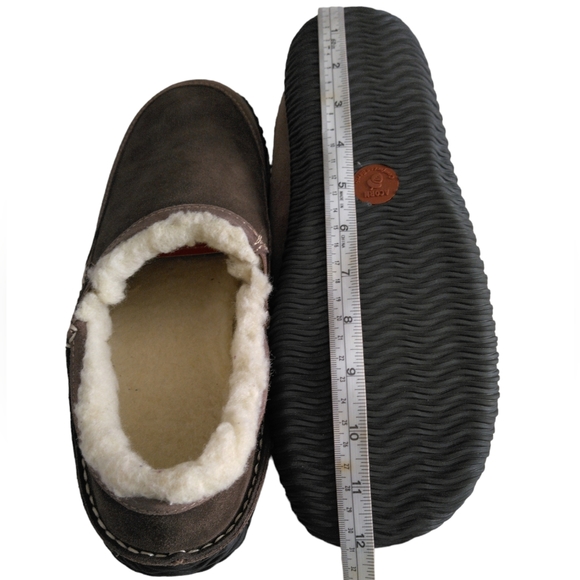 Acorn Comfort Earth Shearling Sheepskin Suede Hard Bottom Bedroom Shoe Slippers - Picture 11 of 16